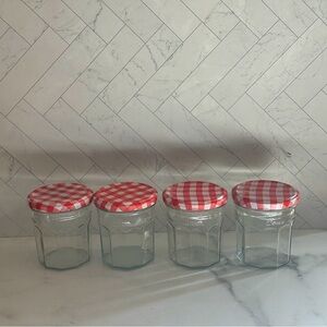 4 Empty & Clean Bonne Maman Jars with Red & White Lids